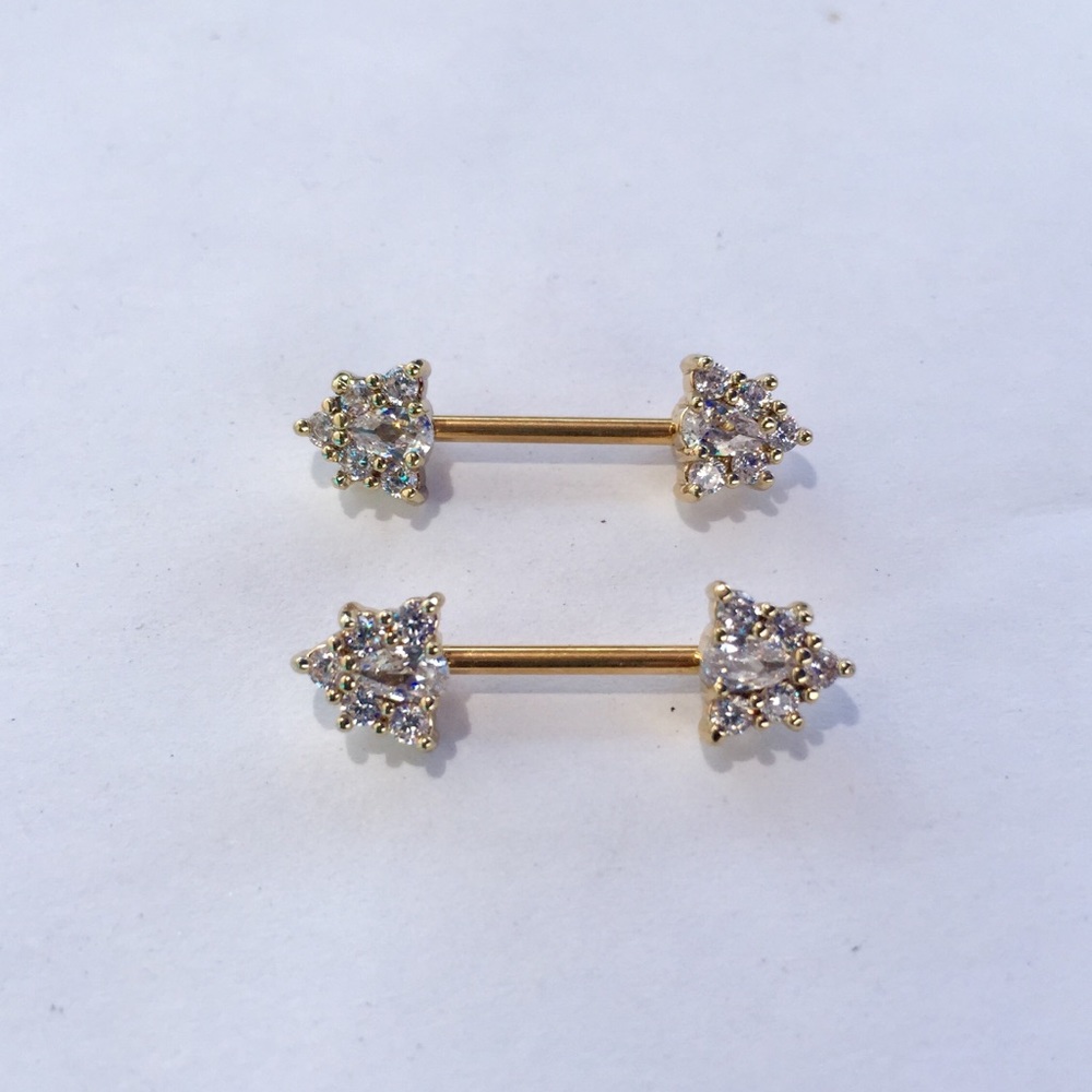 Clear gem gold color nipple ring shield piercing